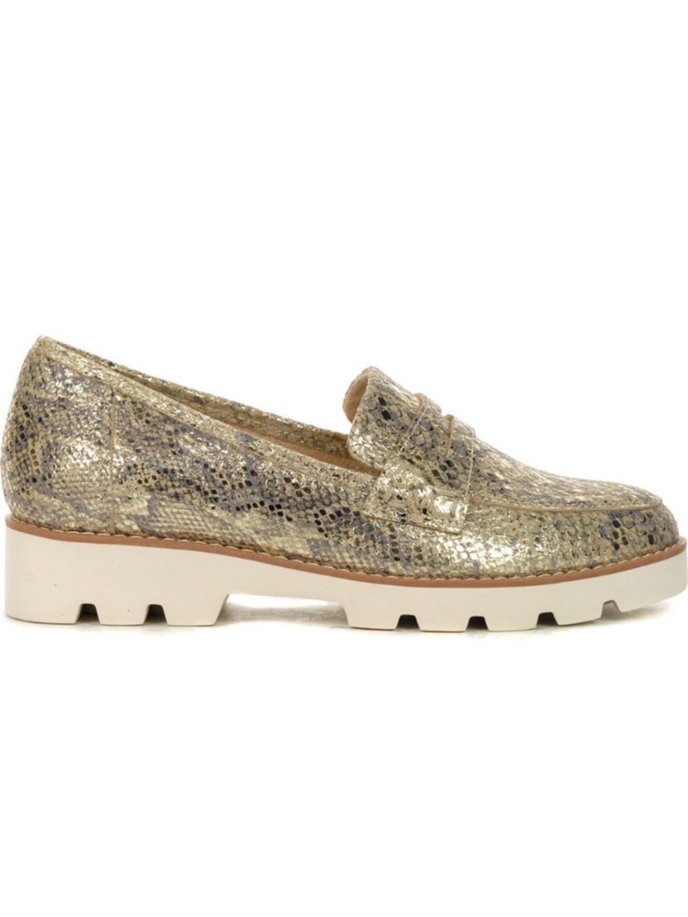 Vionic Cheryl II Snake Print Penny Loafer Metallic Gold Leather Shoes Size 8M